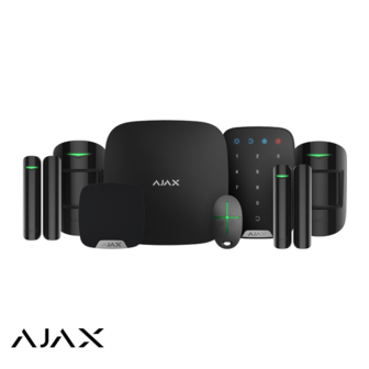 Ajax Hubkit LUXE Zwart: GSM/LAN hub, 2 * pir, 2 * mc, afb, keypad, binnensirene