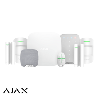 Ajax Hubkit LUXE Wit: GSM/LAN hub, 2 * pir, 2 * mc, afb, keypad, binnensirene